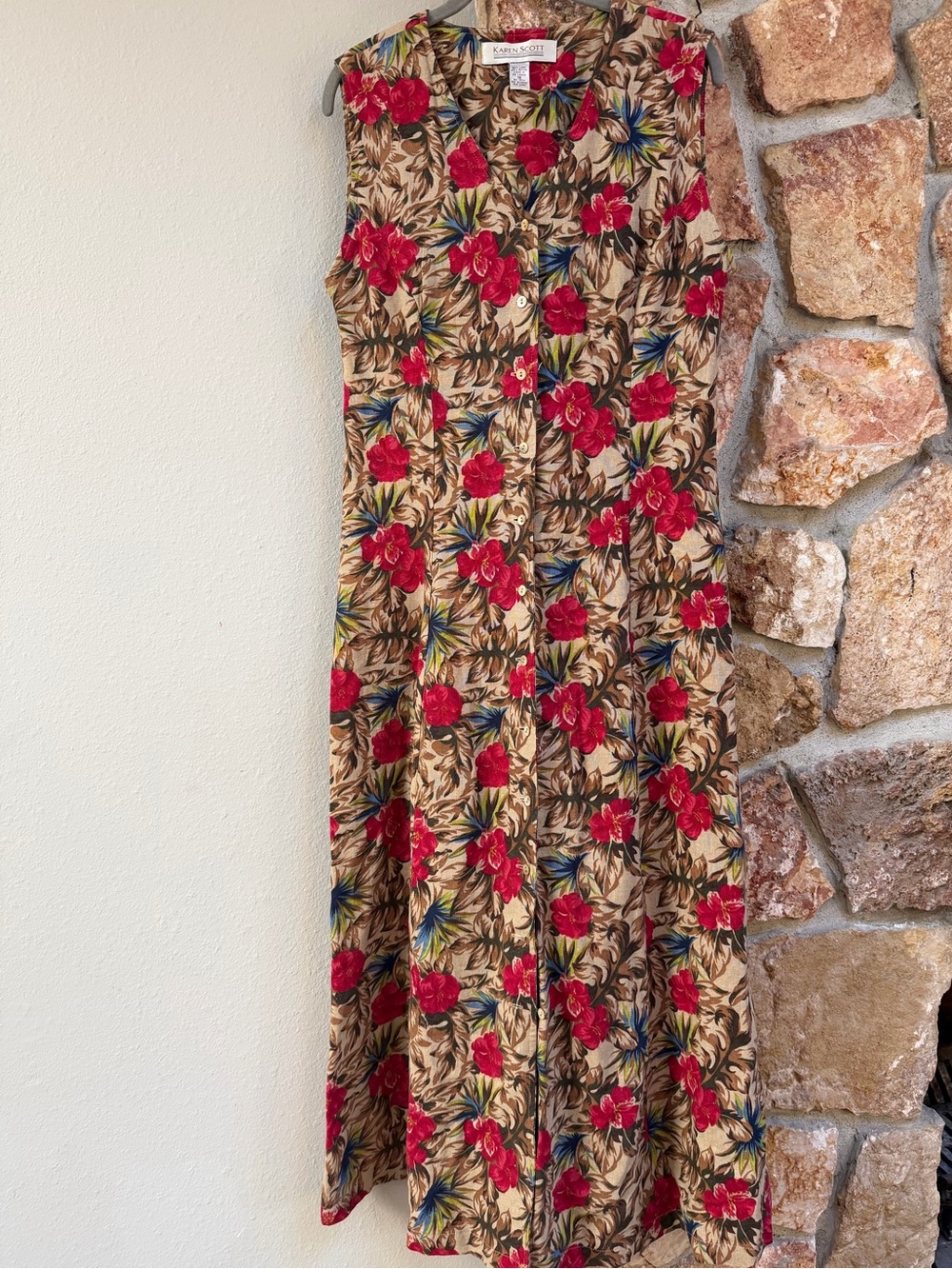 Vintage Karen Scott Sleeveless Floral Button-Front Dress